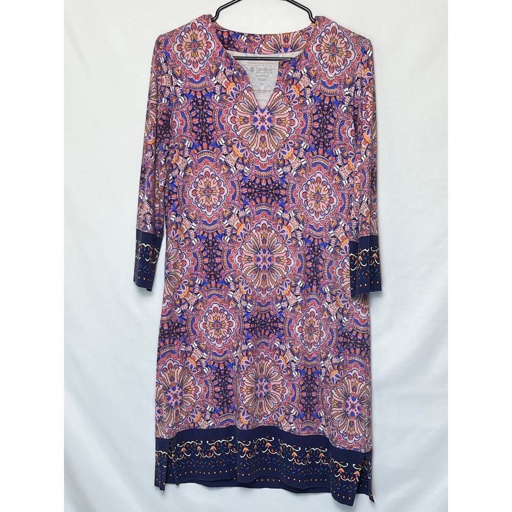 Coolibar Women’s Small Red Blue Oceanside Tunic Dress UPF 50+ Sun Protection
